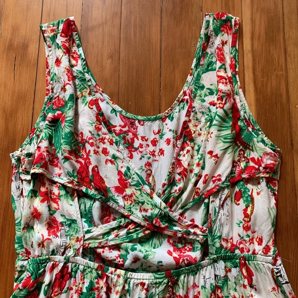 Rayon summer dress crisscross back parrot print M - Picture 3 of 4